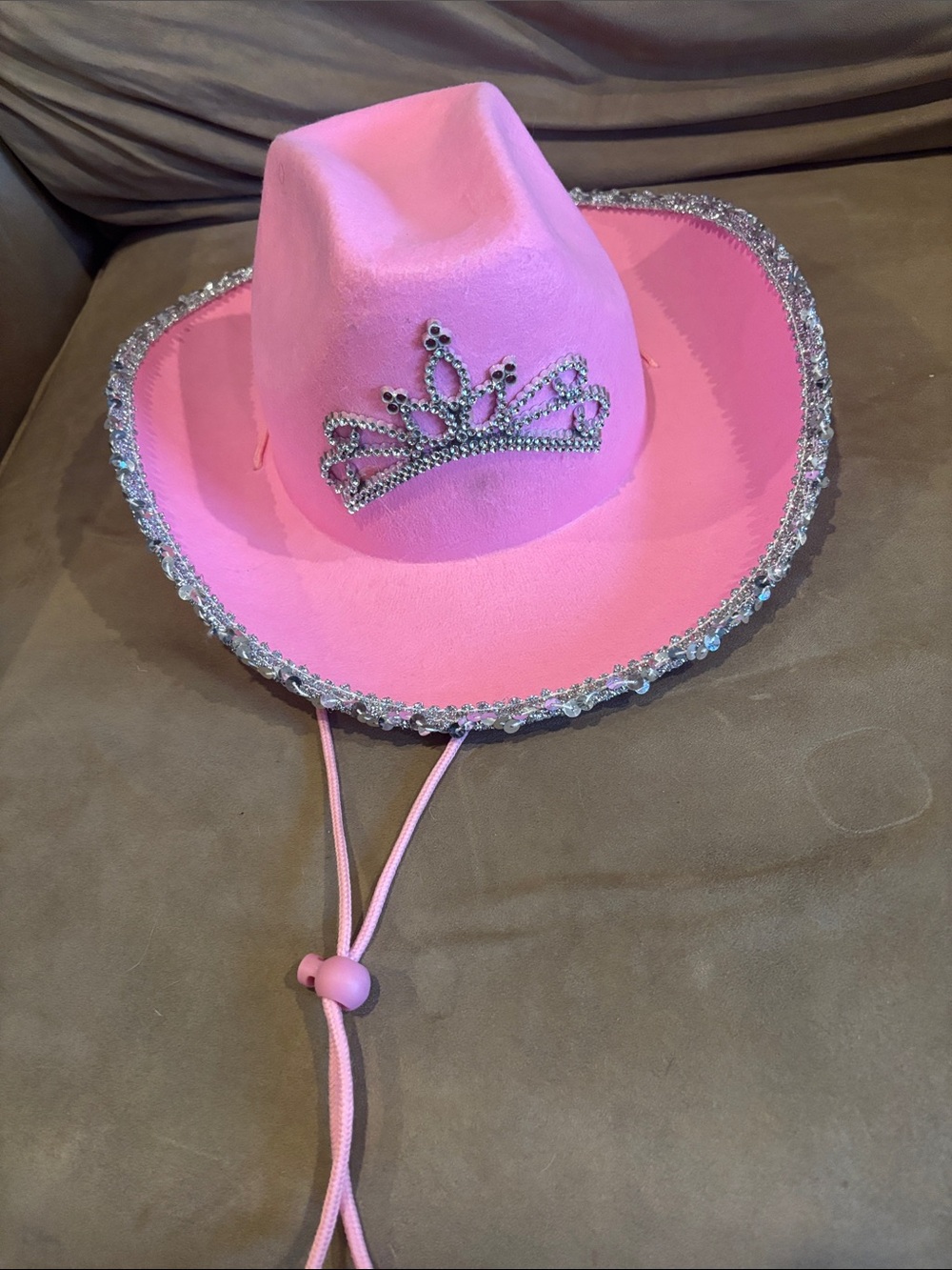 Pink Sequin Trim Cowboy Hat with Rhinestone Tiara